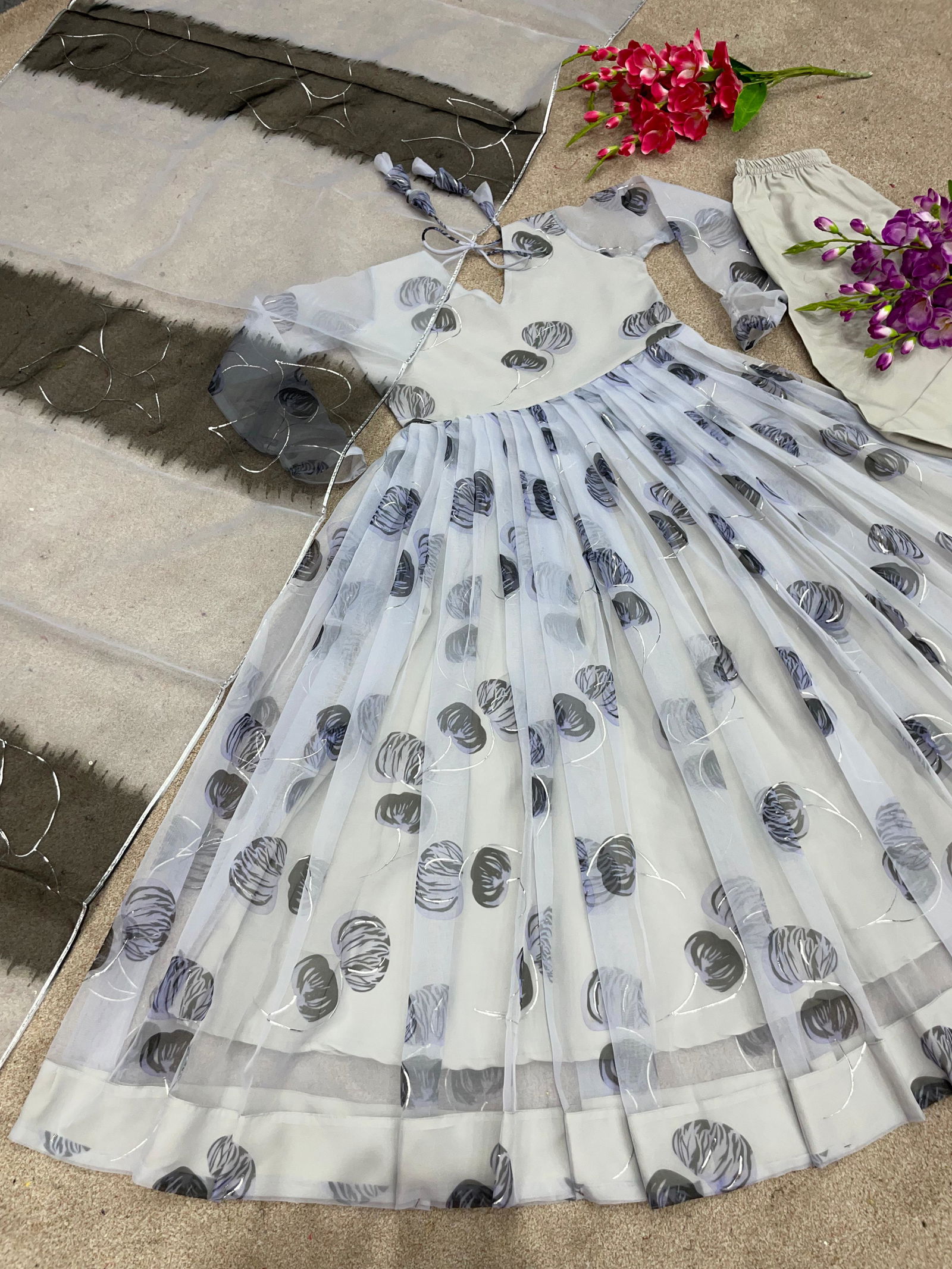 NSR 708 Organza Printed Kurti With Bottom Dupatta Catalog